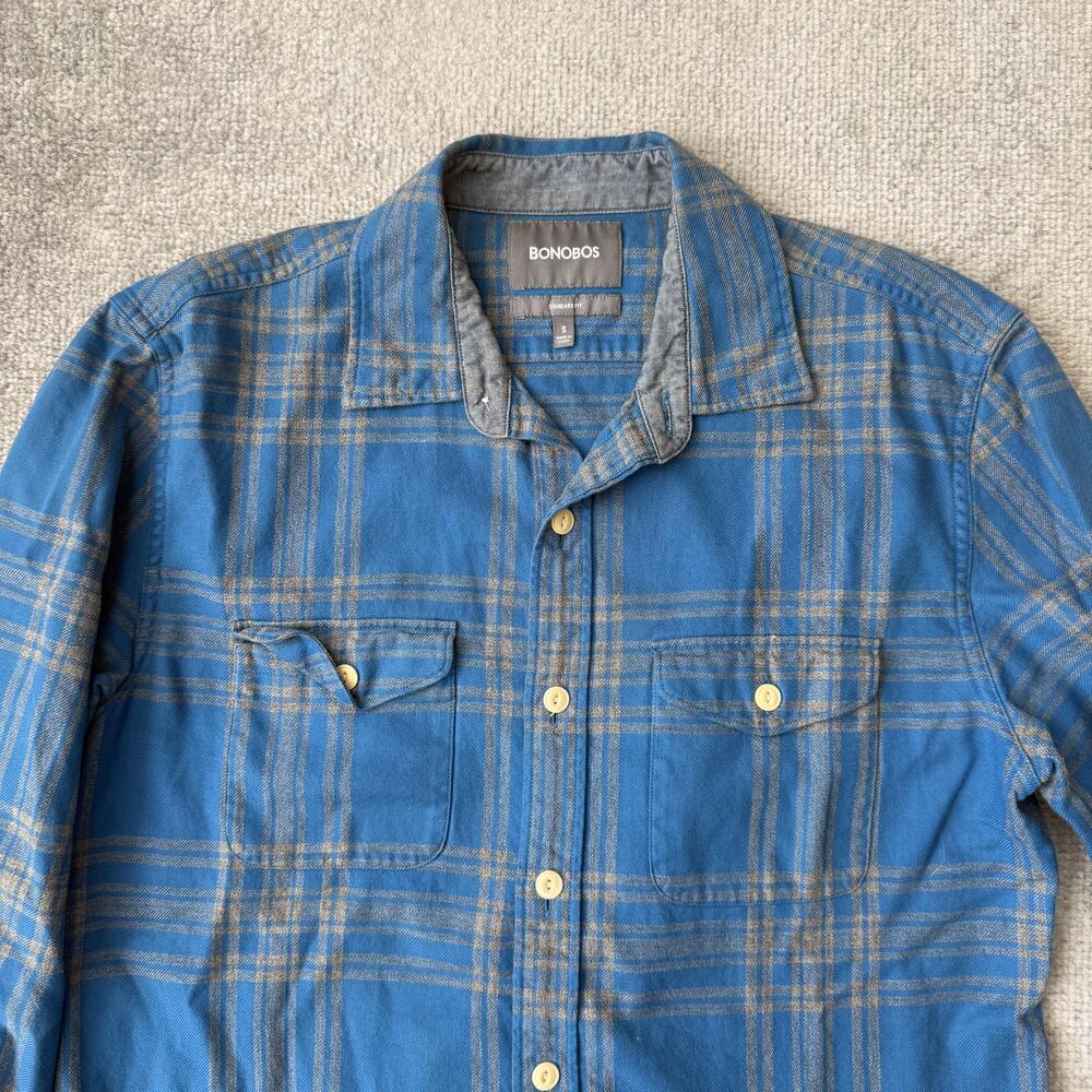 Bonobos Shirt Mens Small Blue Gray Plaid Flannel Button Up Long Sleeve Casual - Picture 2 of 7